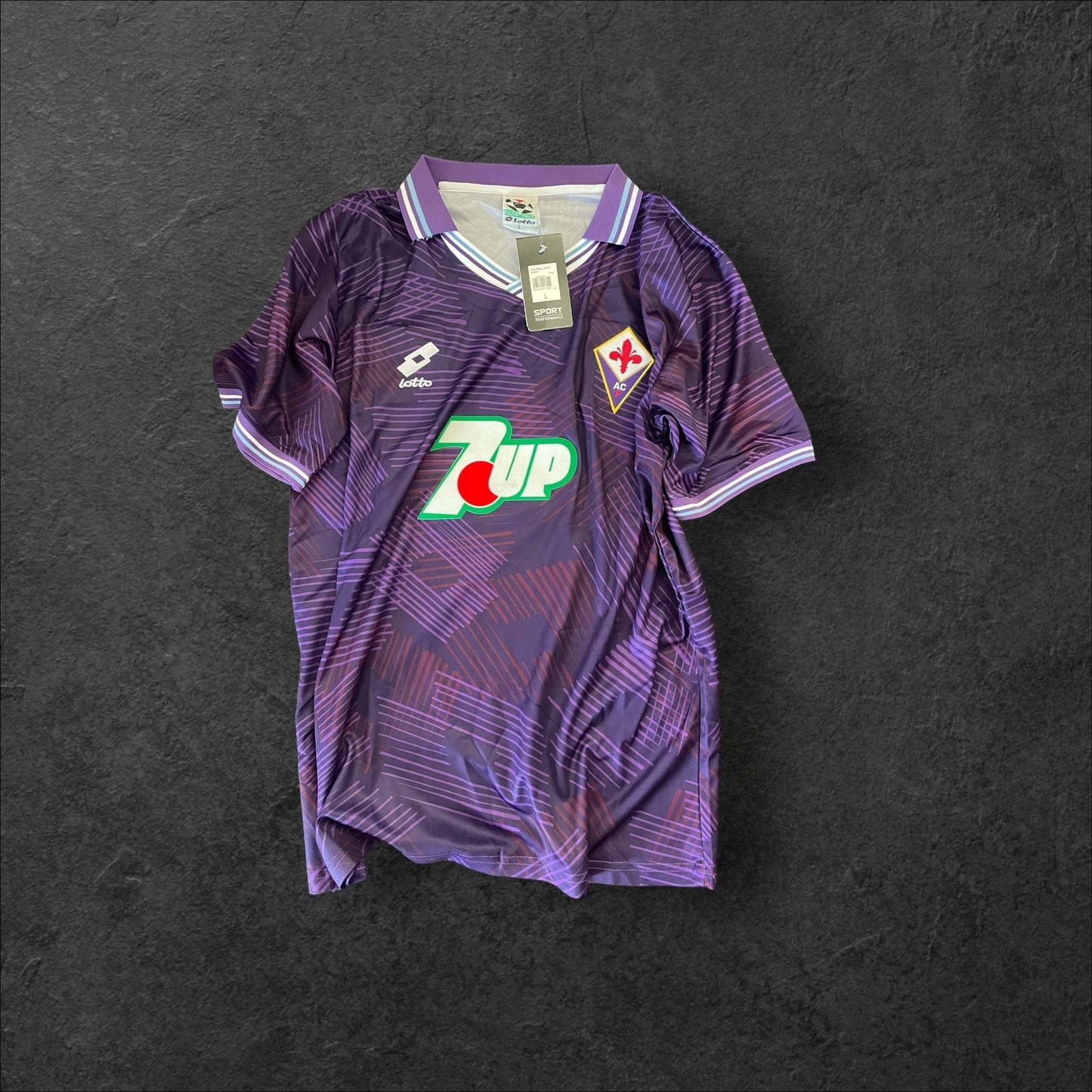 Fiorentina Home 1992-93 jersey featuring iconic purple color and 7 Up logo.
