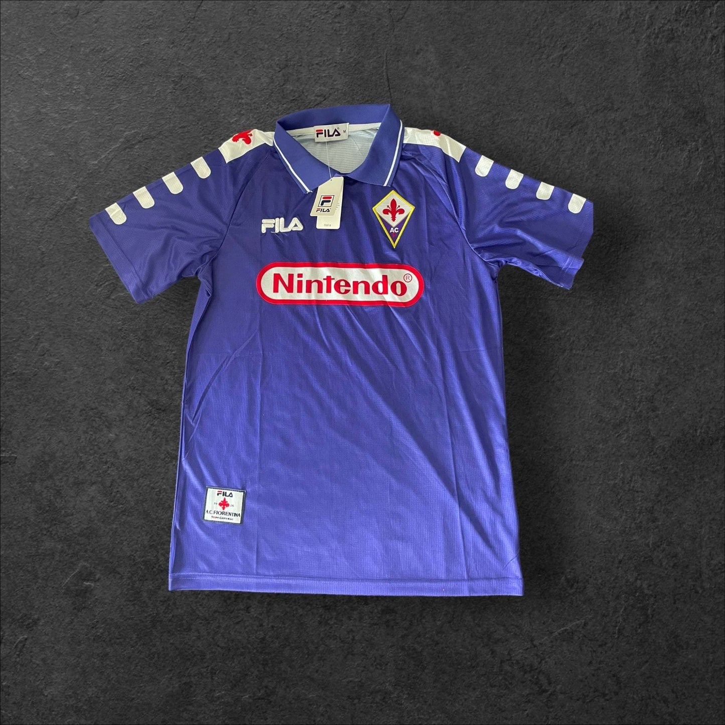 Fiorentina Home 1998-99 jersey with Nintendo logo, classic purple football shirt.