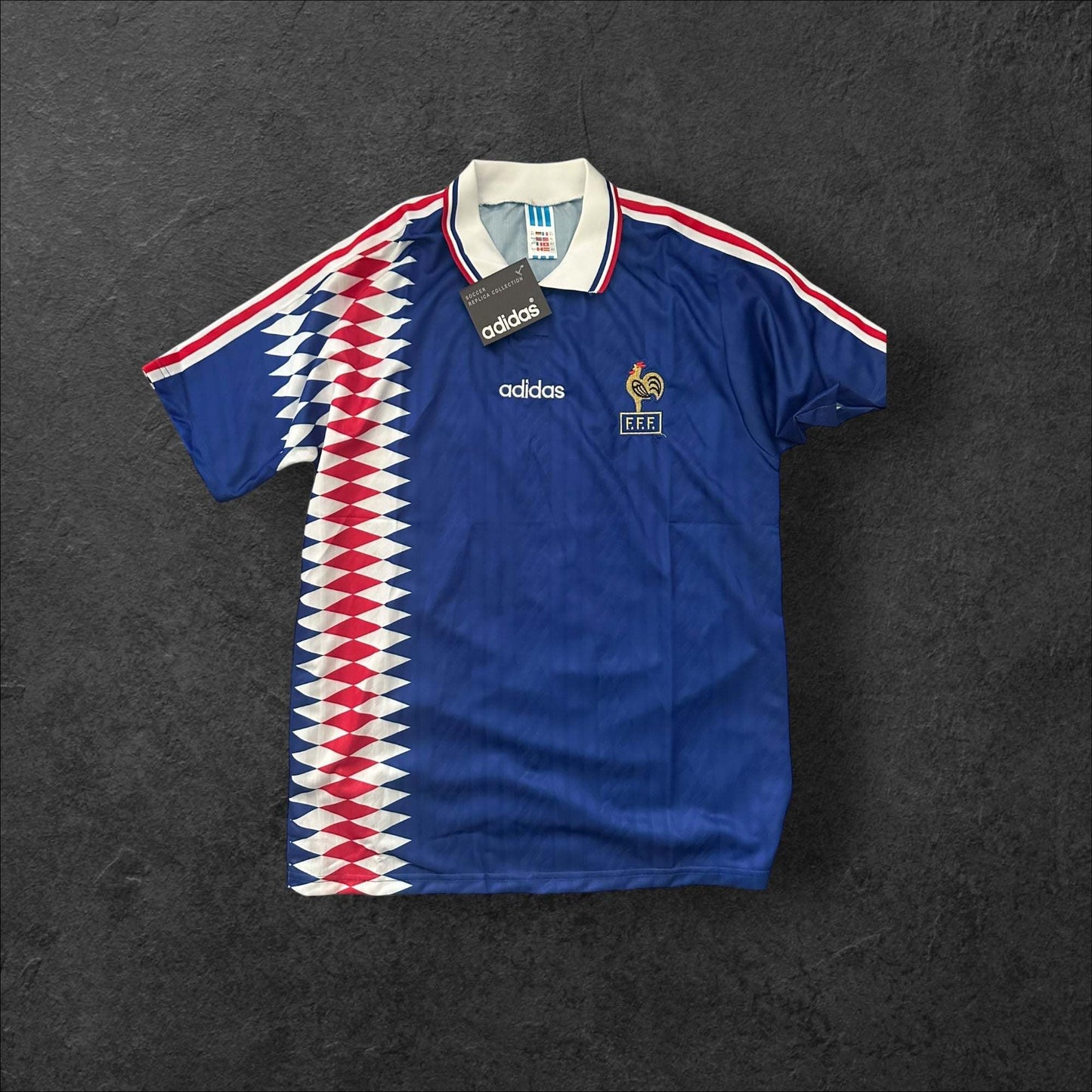 France Home 1994 Retro Soccer Jersey with iconic blue, red, and white accents.