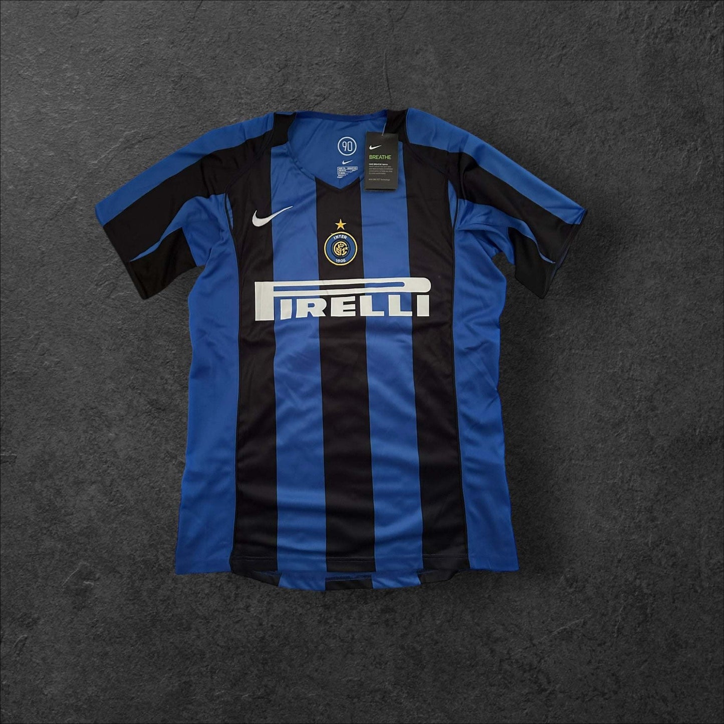Inter Milan Home 2004-05 jersey with blue and black stripes.