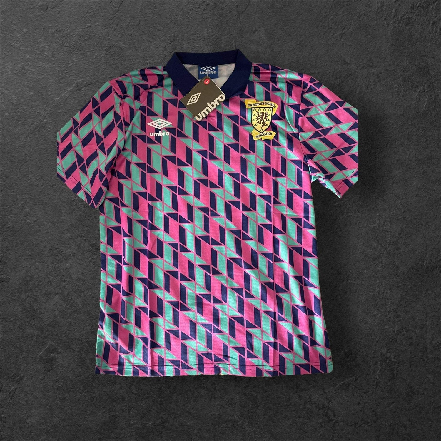 Scotland Away 1988-89 Retro Soccer Jersey with navy design, white and red accents.